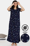 Zivame Snowflakes Antiviral Finish Rayon Full Length Nightdress - Navy Blue — thumbnail 1