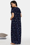 Zivame Snowflakes Antiviral Finish Rayon Full Length Nightdress - Navy Blue — thumbnail 3