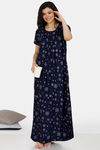 Zivame Snowflakes Antiviral Finish Rayon Full Length Nightdress - Navy Blue — thumbnail 4
