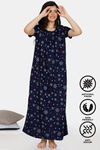 Zivame Snowflakes Antiviral Finish Rayon Full Length Nightdress - Navy Blue — thumbnail 6