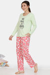 Zivame Crazy Farm Cotton Pyjama Set - Pink Green — thumbnail 2
