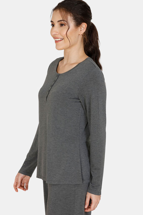 Zivame Lounge Viscose Blend Henley Top - Black — image 2
