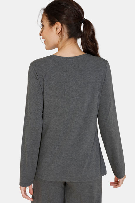 Zivame Lounge Viscose Blend Henley Top - Black — image 3