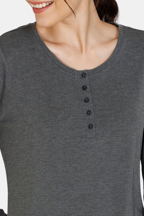 Zivame Lounge Viscose Blend Henley Top - Black — image 5