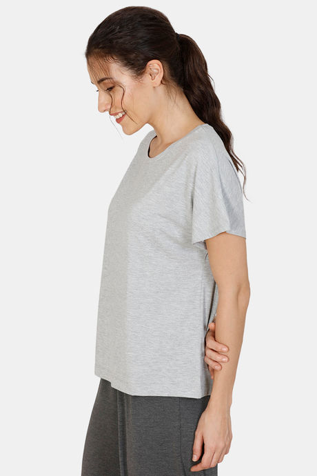 Zivame Lounge Viscose Blend Boxy Extended Shoulder Crop Top - Grey — image 2