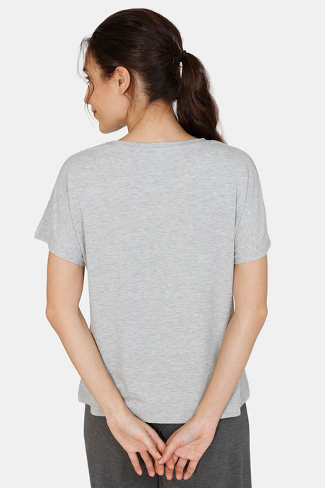 Zivame Lounge Viscose Blend Boxy Extended Shoulder Crop Top - Grey — image 3