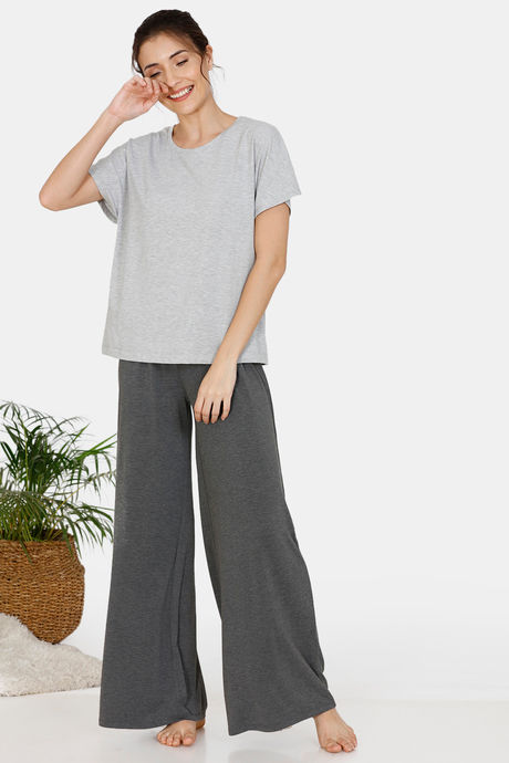 Zivame Lounge Viscose Blend Boxy Extended Shoulder Crop Top - Grey — image 4