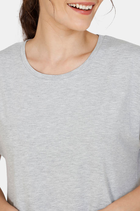 Zivame Lounge Viscose Blend Boxy Extended Shoulder Crop Top - Grey — image 5