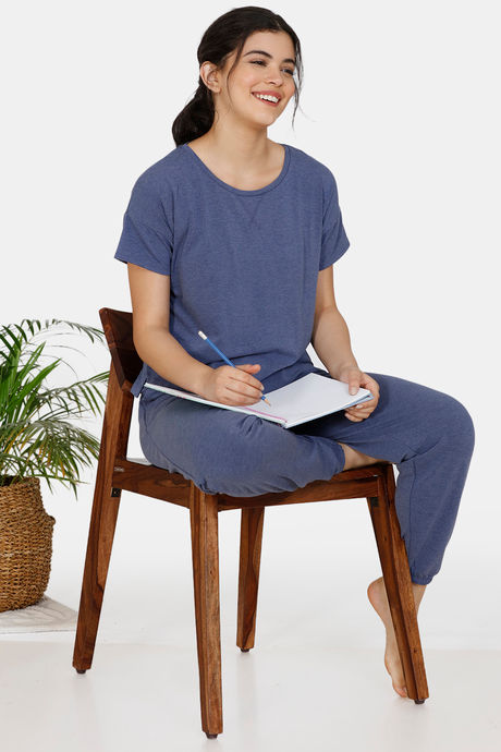 Zivame Lounge Viscose Blend Slouchy Joggers - Navy Blue — image 4