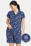 Zivame Doodle Cotton Shorts Set - Navy Blue — thumbnail 1