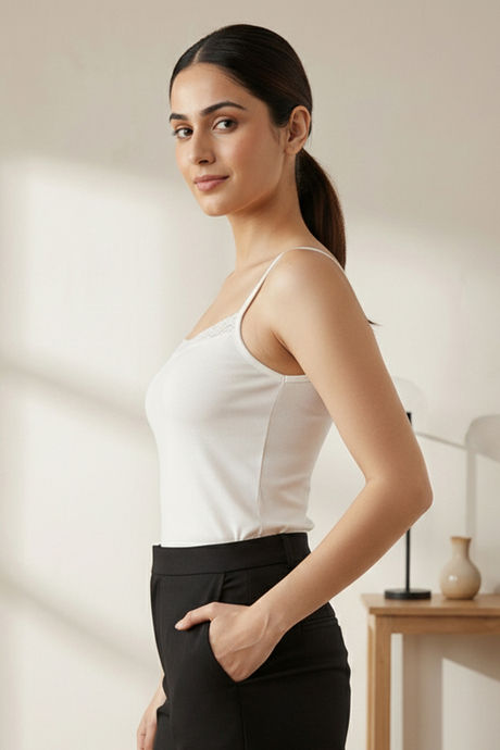 Zivame Knit Cotton Camisole - White — image 2