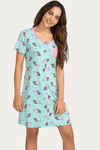 Zivame Sleepy Owl Polyester Knee Length Nightdress - Teal — thumbnail 2