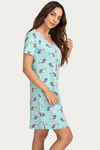 Zivame Sleepy Owl Polyester Knee Length Nightdress - Teal — thumbnail 3