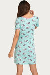 Zivame Sleepy Owl Polyester Knee Length Nightdress - Teal — thumbnail 4