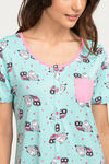 Zivame Sleepy Owl Polyester Knee Length Nightdress - Teal — thumbnail 5