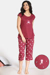 Zivame Pretty Pigs Cotton Capri Set - Rhododendron — thumbnail 1