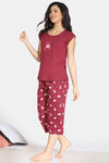 Zivame Pretty Pigs Cotton Capri Set - Rhododendron — thumbnail 2