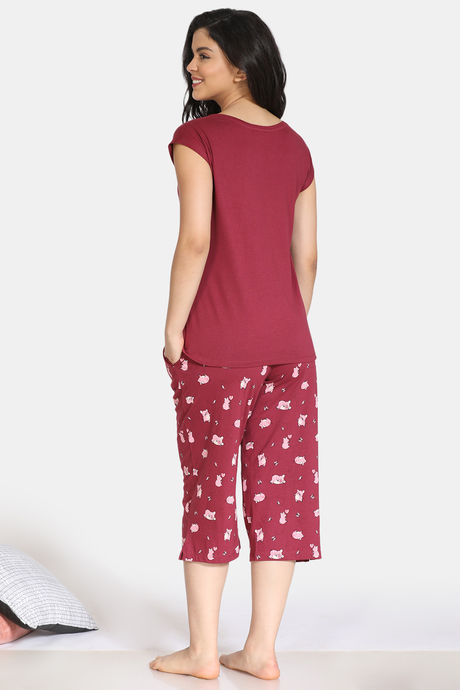 Zivame Pretty Pigs Cotton Capri Set - Rhododendron — image 3