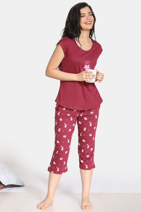 Zivame Pretty Pigs Cotton Capri Set - Rhododendron — image 4