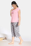 Zivame Pretty Pigs Cotton Capri Set - Wild Dove — thumbnail 2
