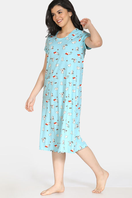 Zivame Pretty Pigs Cotton Mid Length Nightdress - Plume — image 2