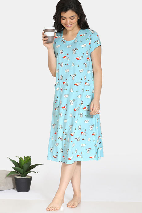 Zivame Pretty Pigs Cotton Mid Length Nightdress - Plume — image 4