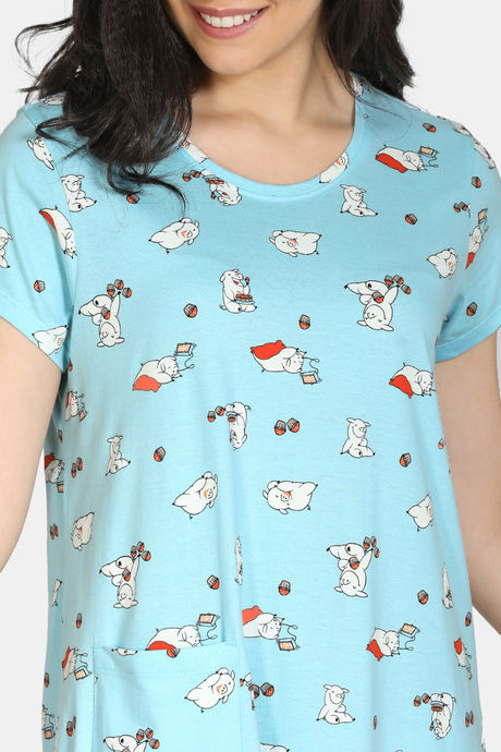 Zivame Pretty Pigs Cotton Mid Length Nightdress - Plume — image 5