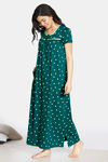 Zivame Pretty Pigs Cotton Full Length Nightdress - Green — thumbnail 2