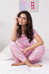 Zivame Crazy Sheep Knit Cotton Pyjama Set- Pink N Print — thumbnail 1