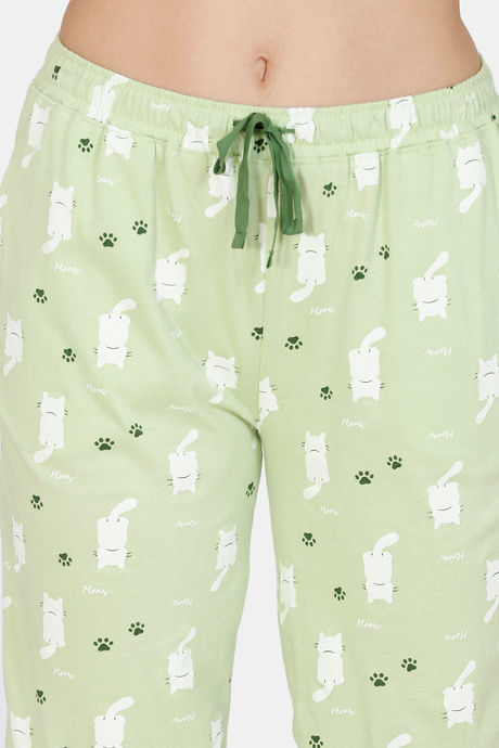 Zivame Paws Knit Cotton Pyjama Set - Green — image 6
