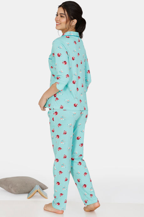 Zivame Bob N Berry Knit Cotton Pyjama Set - Green — image 3