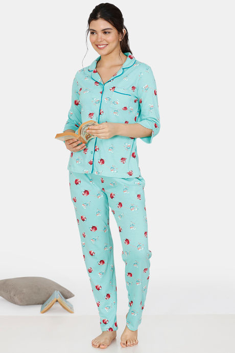Zivame Bob N Berry Knit Cotton Pyjama Set - Green — image 4