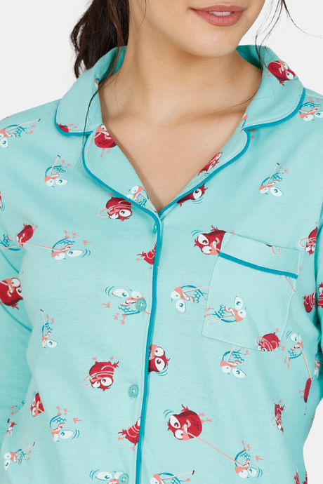 Zivame Bob N Berry Knit Cotton Pyjama Set - Green — image 5