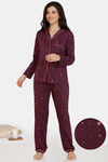 Zivame Starstruck Knit Cotton Pyjama Set - Purple — thumbnail 1