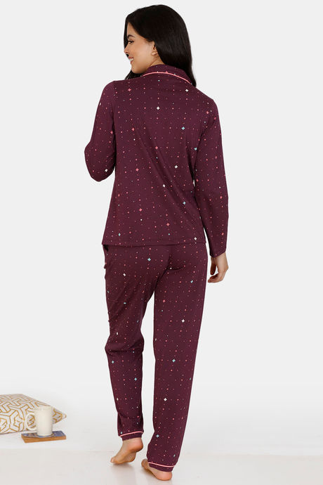 Zivame Starstruck Knit Cotton Pyjama Set - Purple — image 3