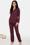 Zivame Starstruck Knit Cotton Pyjama Set - Purple — thumbnail 4