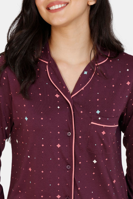 Zivame Starstruck Knit Cotton Pyjama Set - Purple — image 5