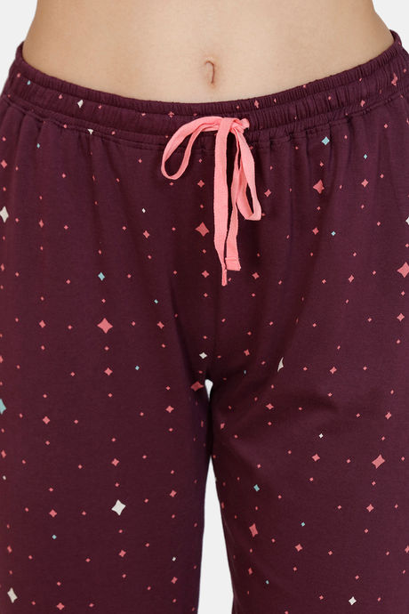 Zivame Starstruck Knit Cotton Pyjama Set - Purple — image 6
