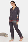Zivame Nordic Nights Knit Cotton Pyjama Set - Charcoal Grey — thumbnail 2