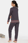 Zivame Nordic Nights Knit Cotton Pyjama Set - Charcoal Grey — thumbnail 3