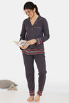 Zivame Nordic Nights Knit Cotton Pyjama Set - Charcoal Grey — thumbnail 4