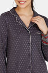 Zivame Nordic Nights Knit Cotton Pyjama Set - Charcoal Grey — thumbnail 5