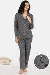 Zivame Slumber Chic Knit Cotton Pyjama Set - Grey — thumbnail 1