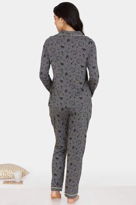 Zivame Slumber Chic Knit Cotton Pyjama Set - Grey — image 3