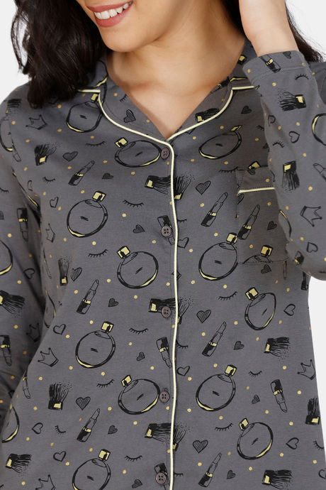 Zivame Slumber Chic Knit Cotton Pyjama Set - Grey — image 5