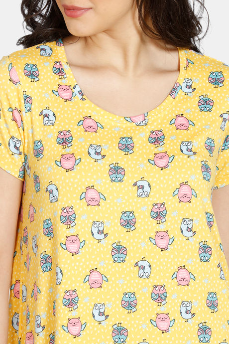 Zivame Sleepy Owl Butter-Soft Poly Knit Mid Length Nightdress - Yellow — image 5