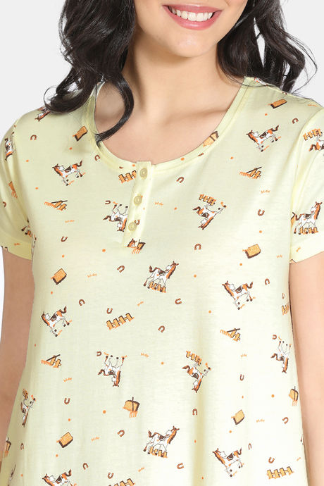 Zivame Barnyard Knit Cotton Knee Length Nightdress - Mellow Yellow — image 5