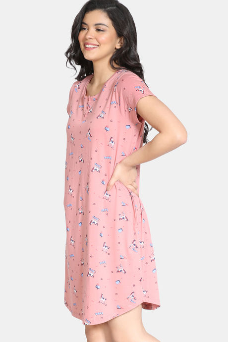 Zivame Barnyard Knit Cotton Knee Length Nightdress - Rose Tan — image 2