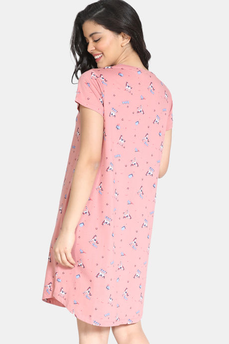 Zivame Barnyard Knit Cotton Knee Length Nightdress - Rose Tan — image 3