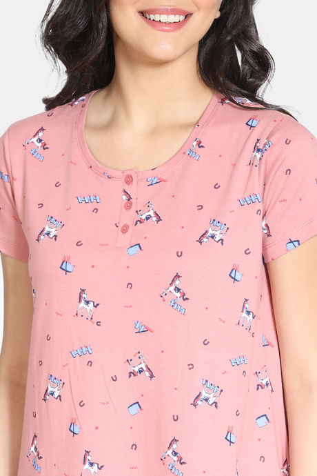 Zivame Barnyard Knit Cotton Knee Length Nightdress - Rose Tan — image 5
